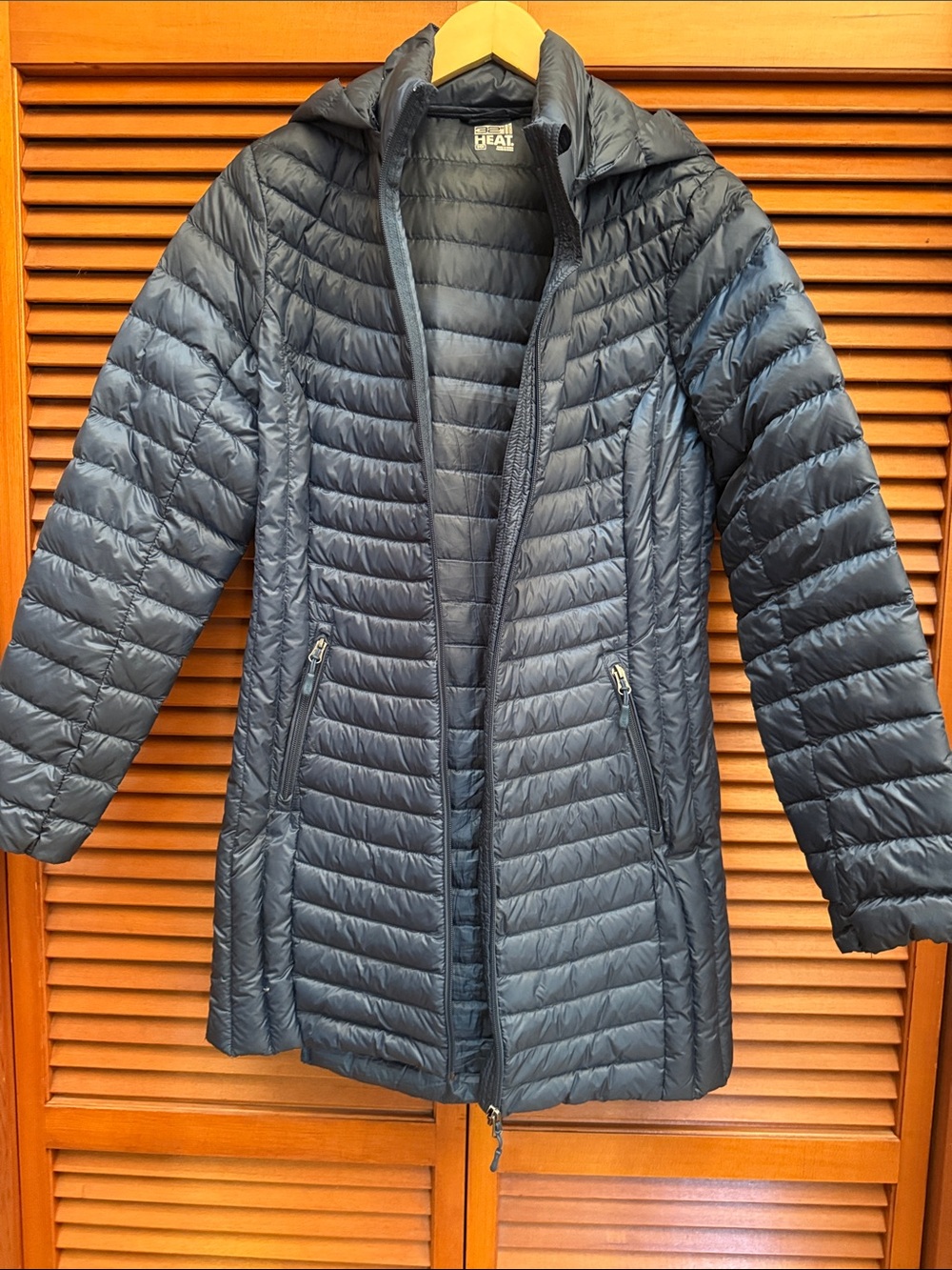 Lightweight Long Quilted Hooded Women's Coat - Navy - Small